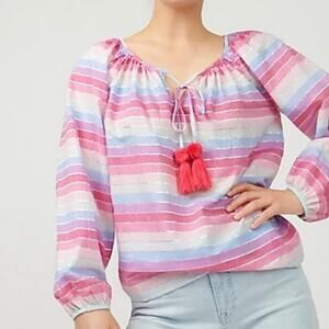 J Crew Peasant top in metallic pastel stripe Size Large